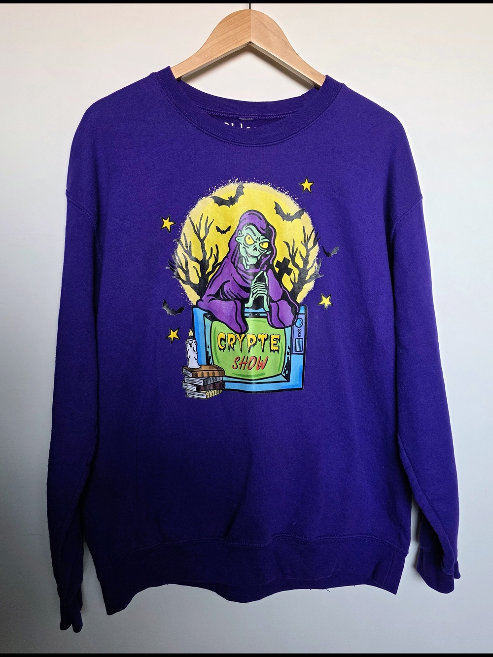 Chloe Purple Crewneck with Colorful 'Crypte Show' Graphic